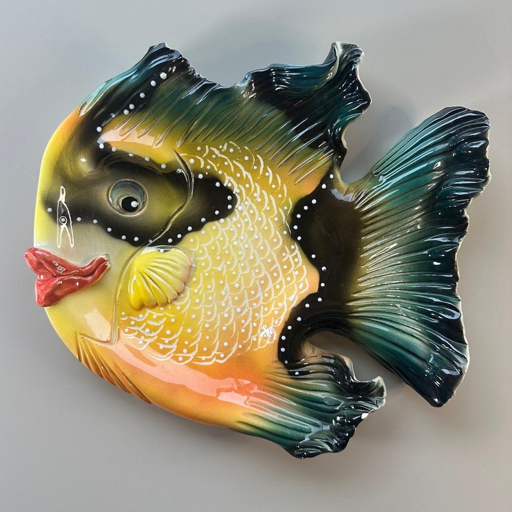 VTG Ryan Charles Fancy Fish Platter Multicolor Hand Painted Ceramic 2004